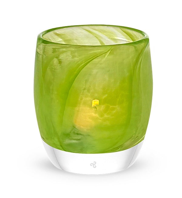 fresh start lit lime green hand-blown glass candle holder