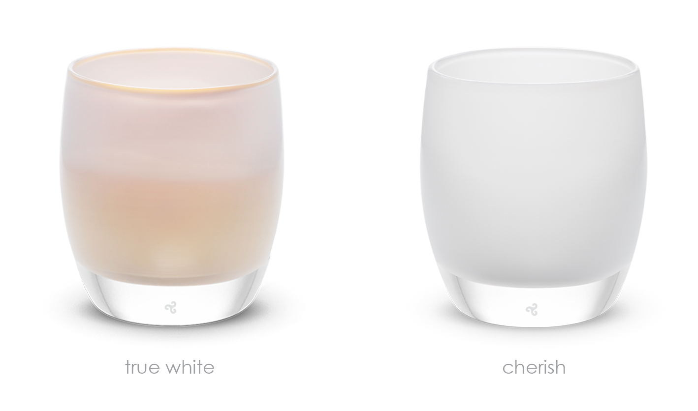 from this day forward set, true white off white, cherish white, hand-blown glass votive candle holders