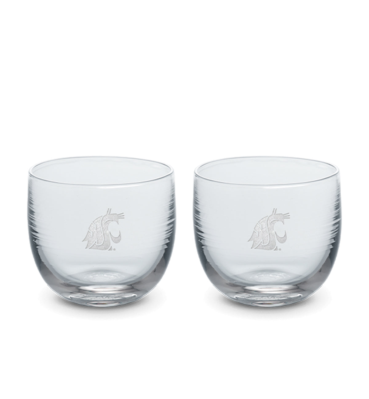 Two Washington State University hand-blown drinking glasses