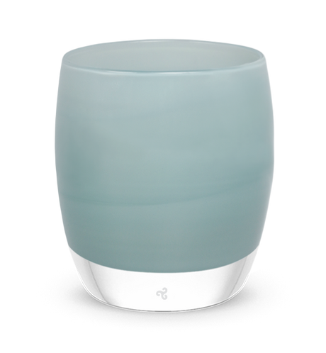 castle in the sky, grey hand-blown glass votive candle holder.