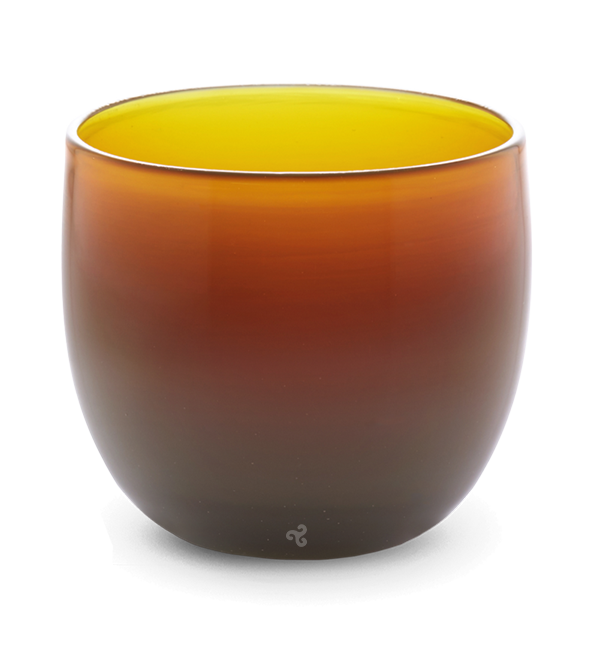 family hour drinker, rust orange hand-blown drinking glass.