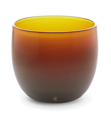 family hour drinker, rust orange hand-blown drinking glass.