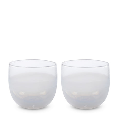 fizz drinker set, clear white hand-blown drinking glasses.