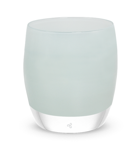 happy cloud light grey hand-blown glass votive candle holder. 
