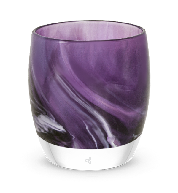 a beautiful swirling pattern of purple comes to life in every in real life hand-blown glass votive candle holder.