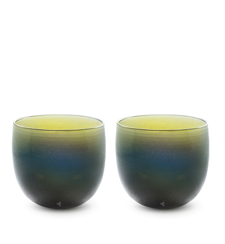 papa drinker set, two cool earth tones multi-colored, hand-blown drinking glasses