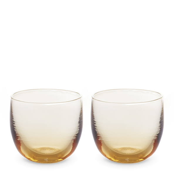 single malt drinker set, two transparent light amber hand-blown drinking glass.