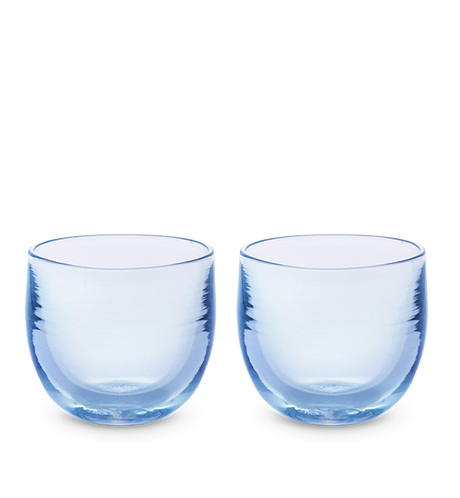 sparking water drinker set, two transparent light sky blue, hand-blown drinking glass.