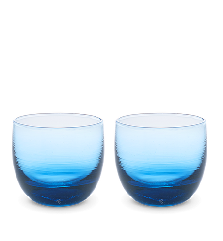 splash drinker set, two transparent blue, hand-blown drinking glasses