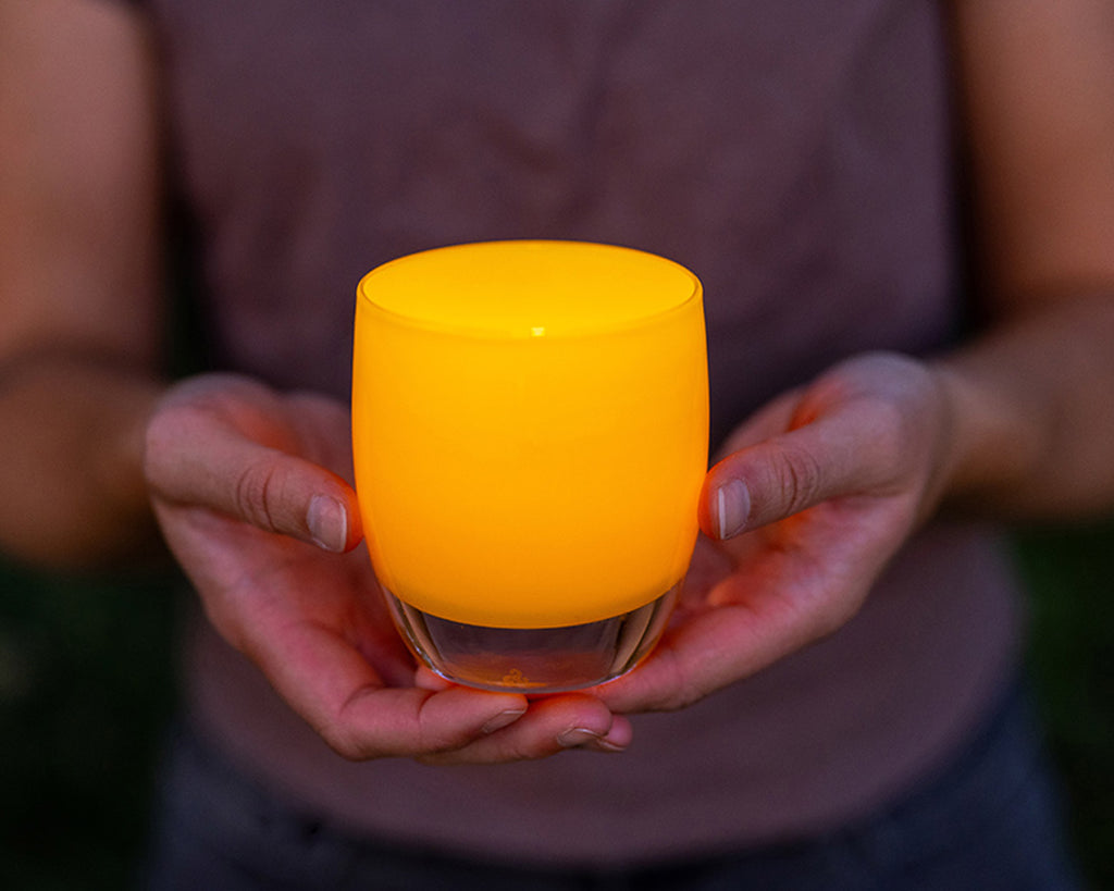 keepsake | amber hand-blown glass candle holder | glassybaby