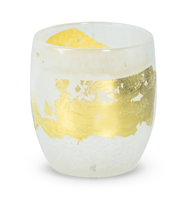 gold leaf white with 24k gold hand-blown glass votive candle holder