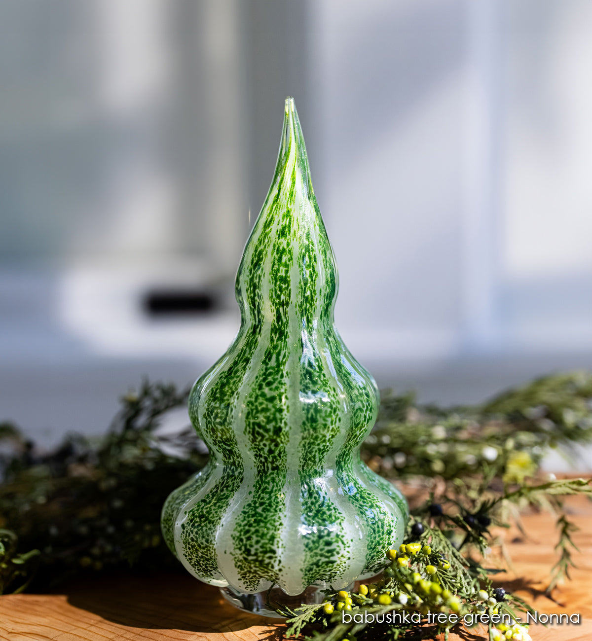 green hand-blown glass holiday tree