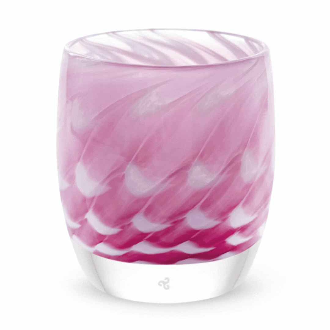 harmony feathered pink texture hand-crafted glass votive candle holder.