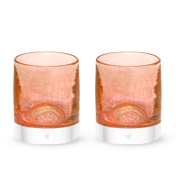 Hemingway coral rocker set - two coral hand-blown low ball whiskey glasses