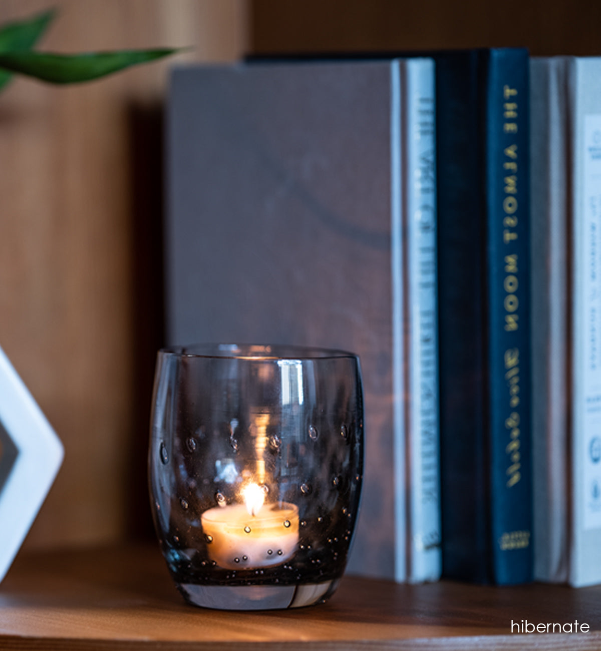 hibernate smokey grey bubble, hand-blown glass votive candle holder