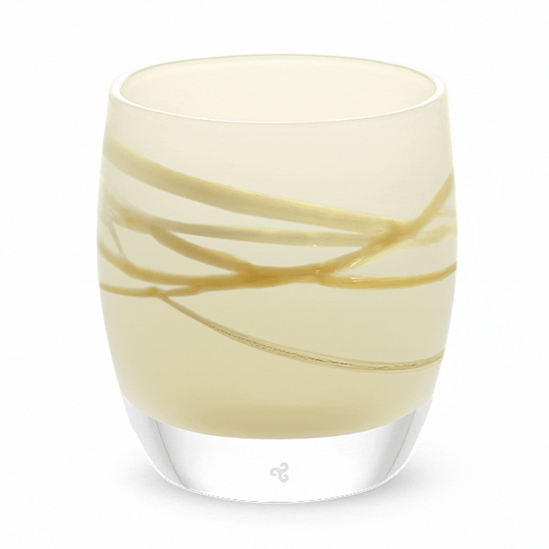 holy night white brown gold metallic wrap, hand-blown glass votive candle holder