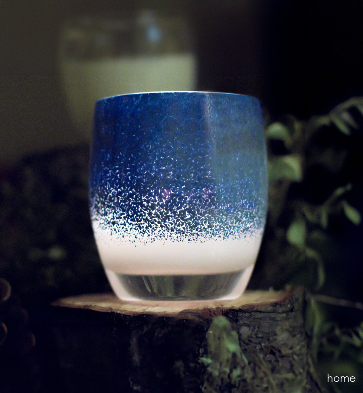 home | textured blue hand-blown glass candle holder | glassybaby
