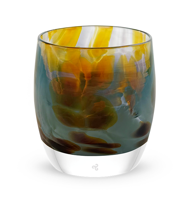 equinox light blue and brown hand-crafted glass votive candle holder