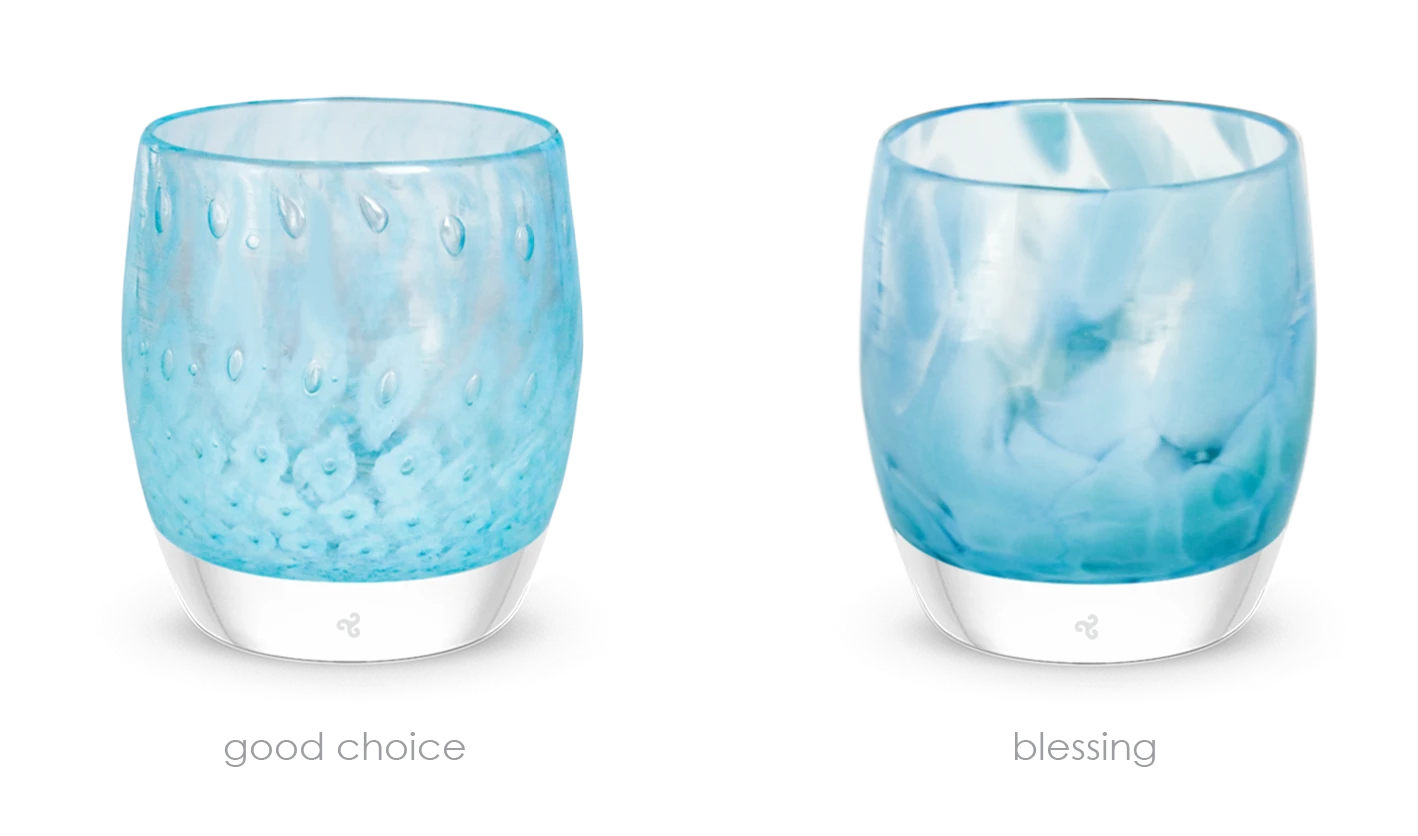 i do i do set, good choice blue bubbles, blessing translucent blue petals, hand-blown glass votive candle holder 