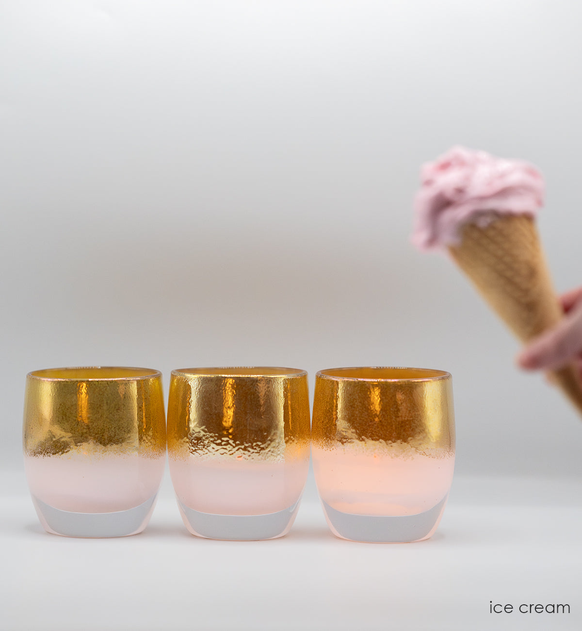ice cream pink gold hand-blown glass votive candle holder