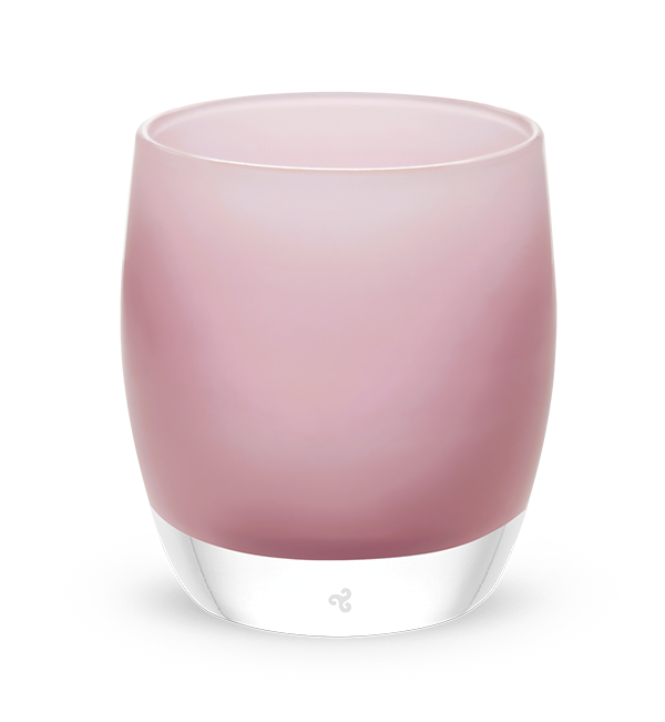 grammy, soft pink hand-blown glass votive candle holder.