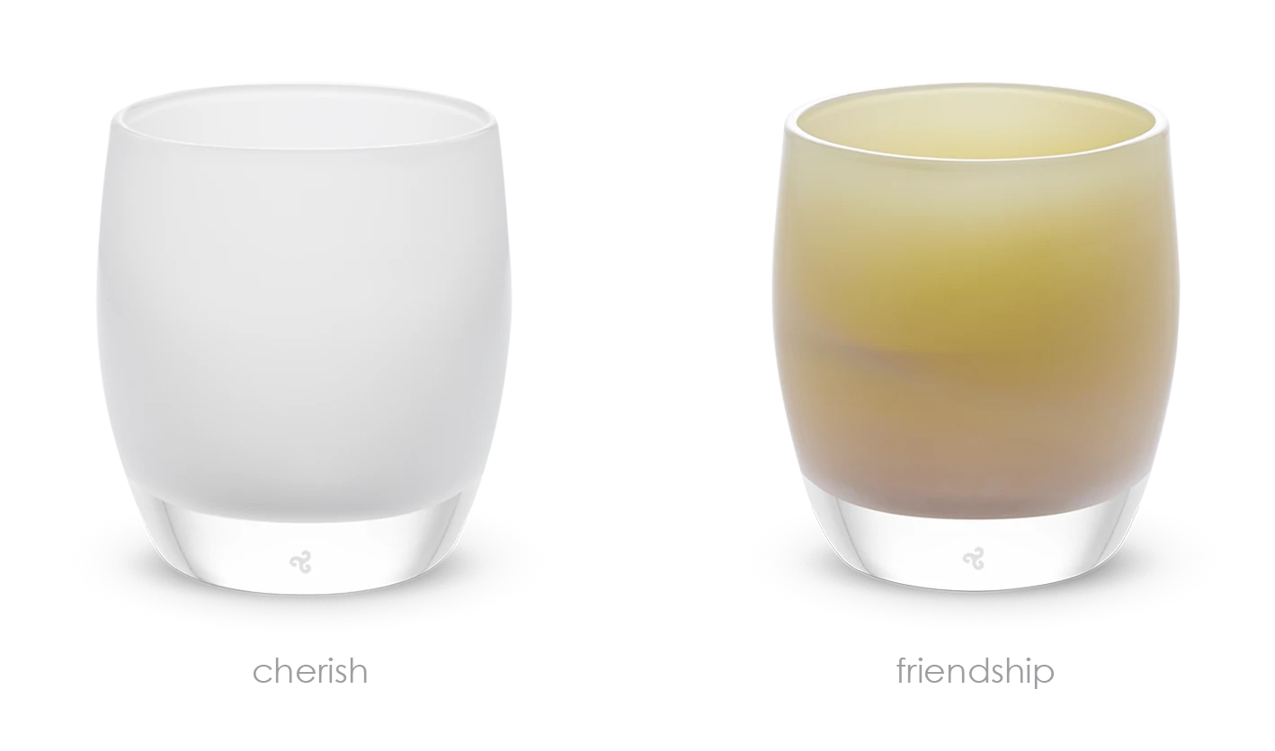 maid of honor set, cherish white friendship cream, hand-blown glass votive candle holder set