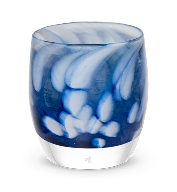 making waves blue white hand-blown glass votive candle holder