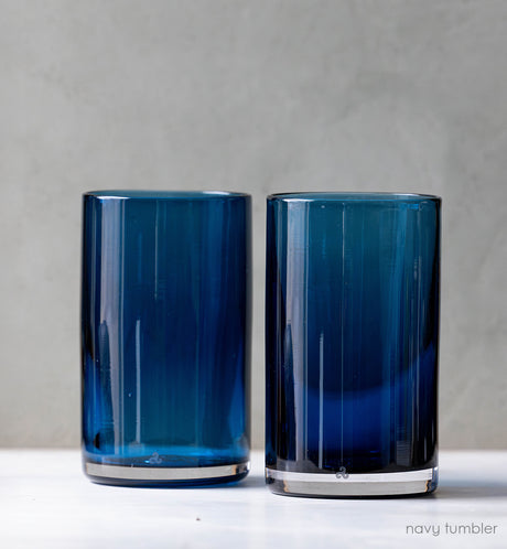 navy tumblers hand-blown drinking glass