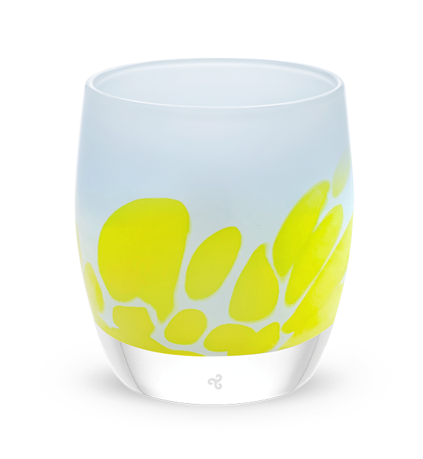 light blue with yellow petals hand-crafted glass votive candle holder 