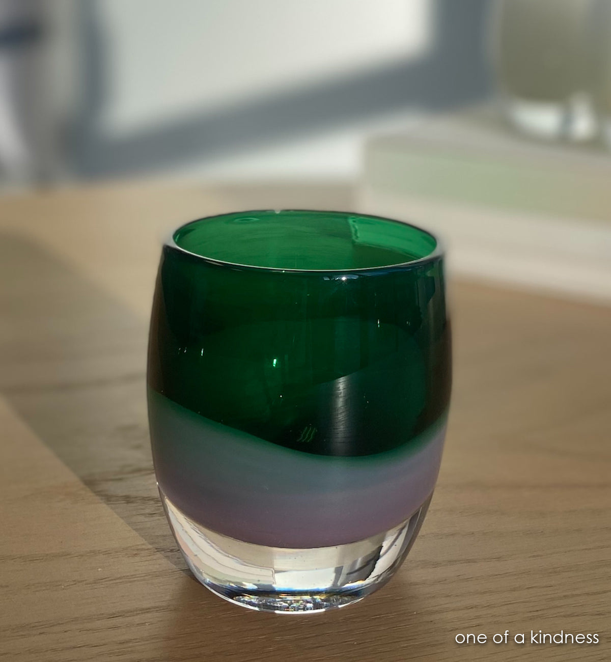 one of a kindness green and purple glassybaby 
