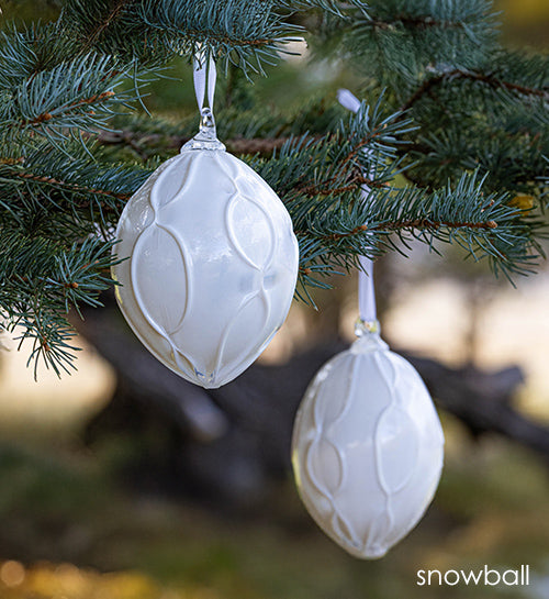 snowball white hand-blown glass ornament by glassybaby