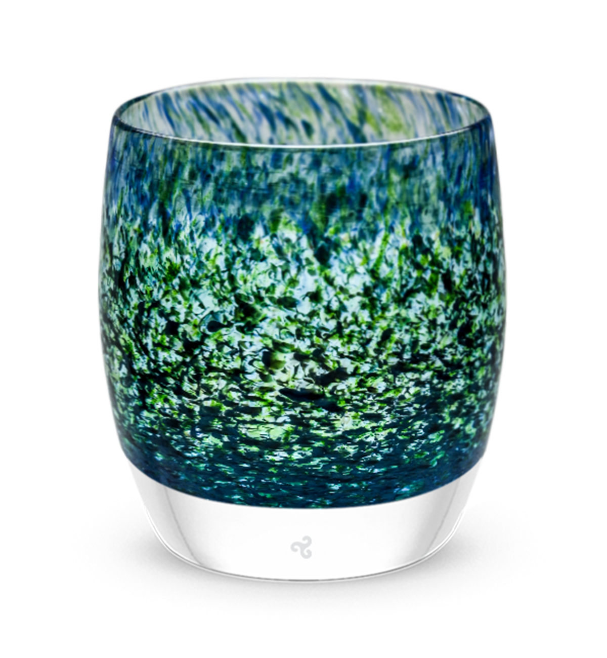 throwback blue green textured hand-blown glass votive candle holder