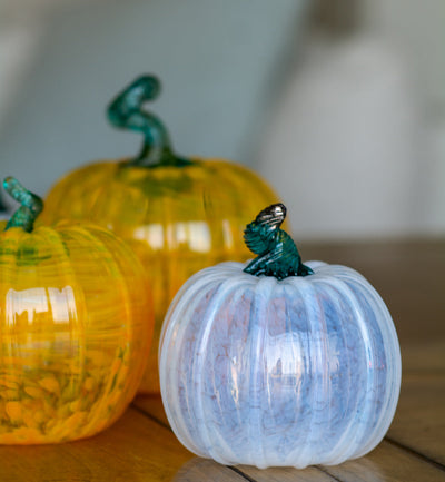 orange and white hand-blown glass pumpkins