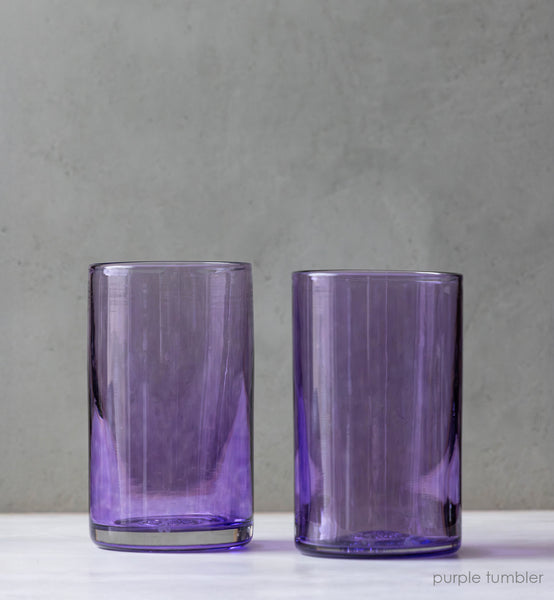 purple tumbler set | two opaque purple hand-blown 16 oz water glasses