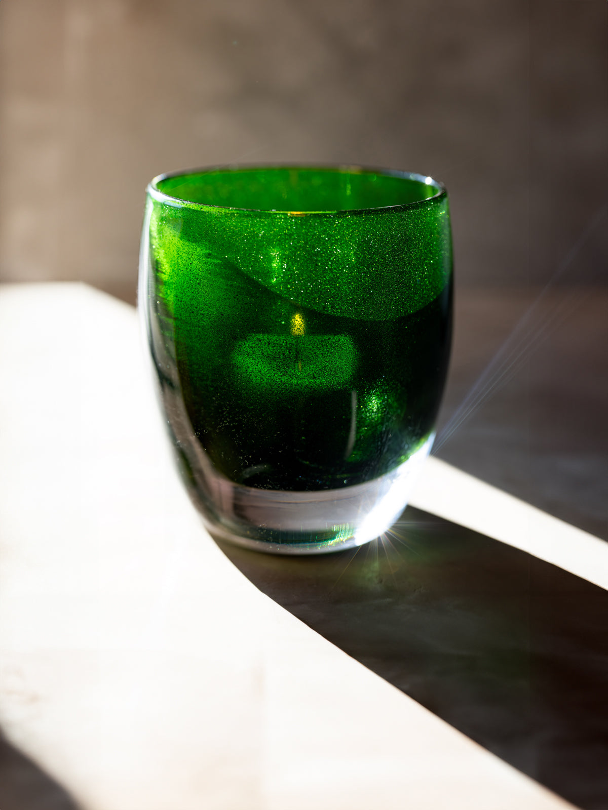 robin hood green sparkle glassybaby hand-blown glass candle holders