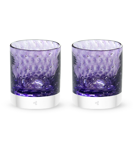 two royal purple rockers, purple with bubble pattern hand-blown glass lowball drinking glasses. #option_pair