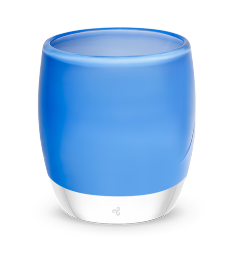 sky high blue hand-blown glass votive candle holder