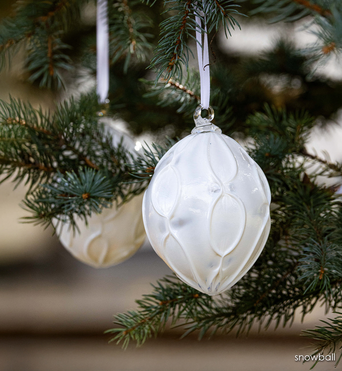 snowball white hand-blown glass ornament by glassybaby
