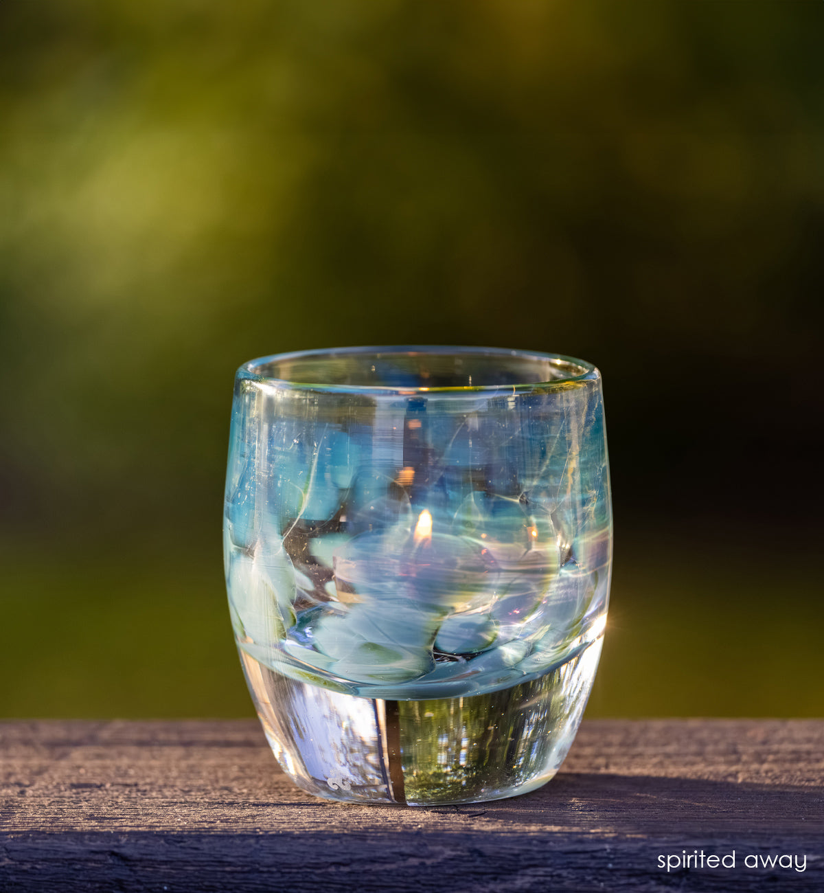 spirited away | clear with blue green spots hand-crafted glass votive candle holder