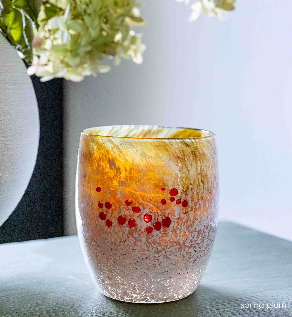 spring plum | gold and white specs with hand etched spring plums hand ...
