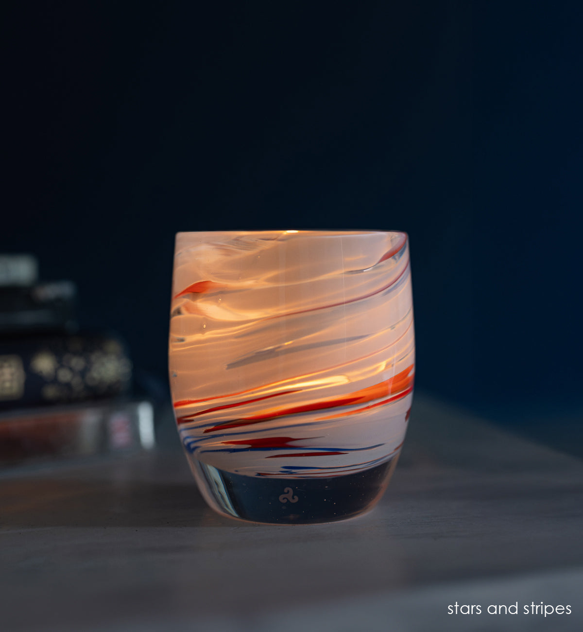 'stars and stripes' red white and blue hand-blown glass candle holder | glassybaby