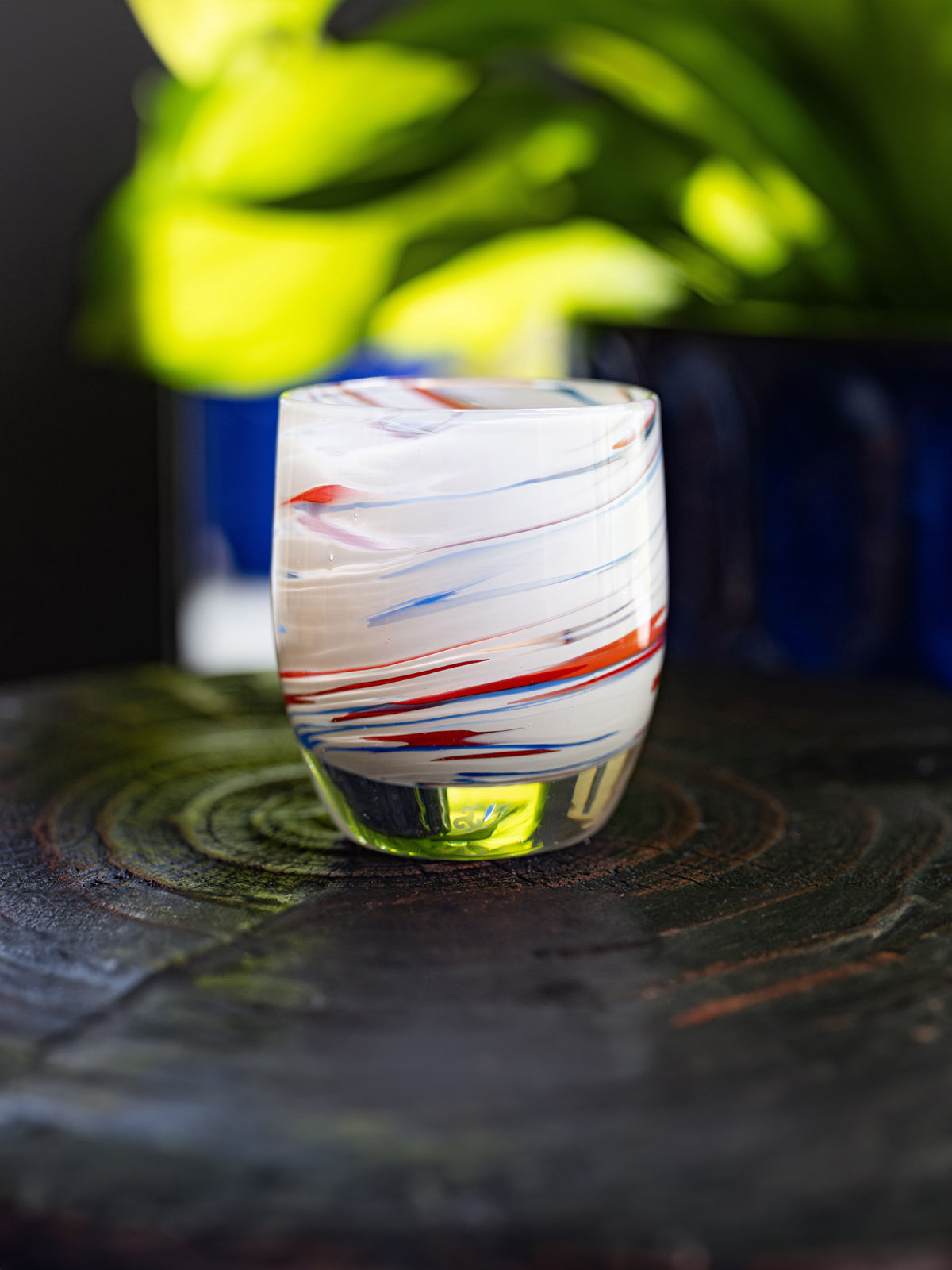 'stars and stripes' red white and blue hand-blown glass candle holder | glassybaby