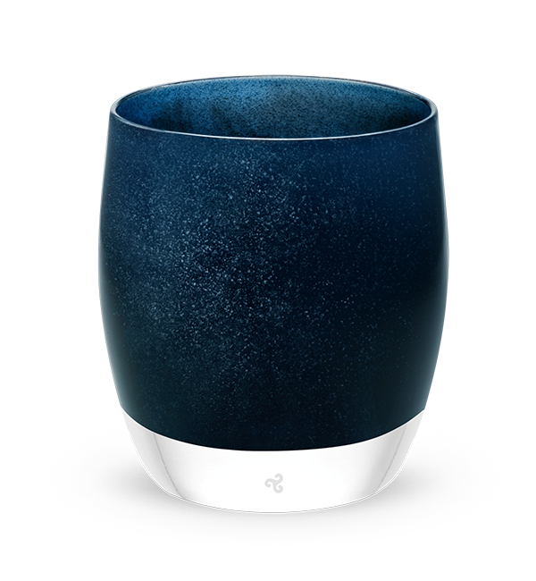 stayin’ alive blue sparkle hand-blown glass candle holder. 