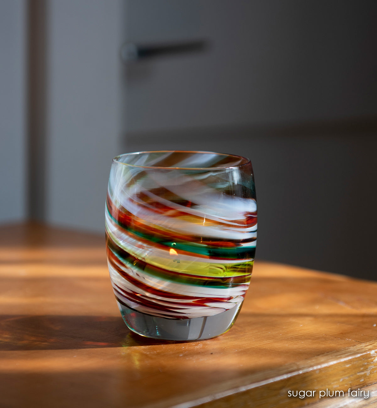 sugar plum fairy, holiday multicolor textured, hand-made glass votive candle holder