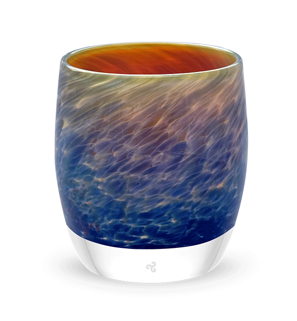 'summer sunset' glassybaby | red, yellow, and blue hand-blown glass candle holder rotating. 