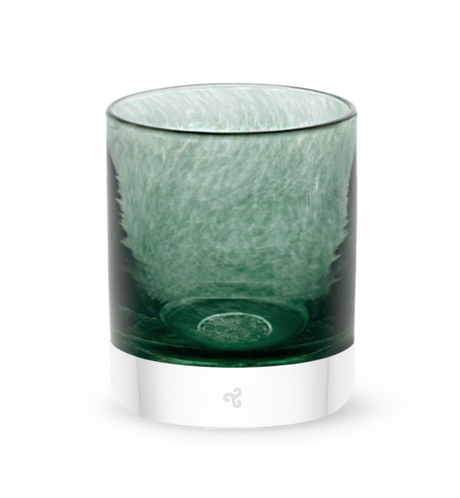 Trout Creek rocker, dark green teal transparent hand-blown glass lowball drinking glass. #option_single