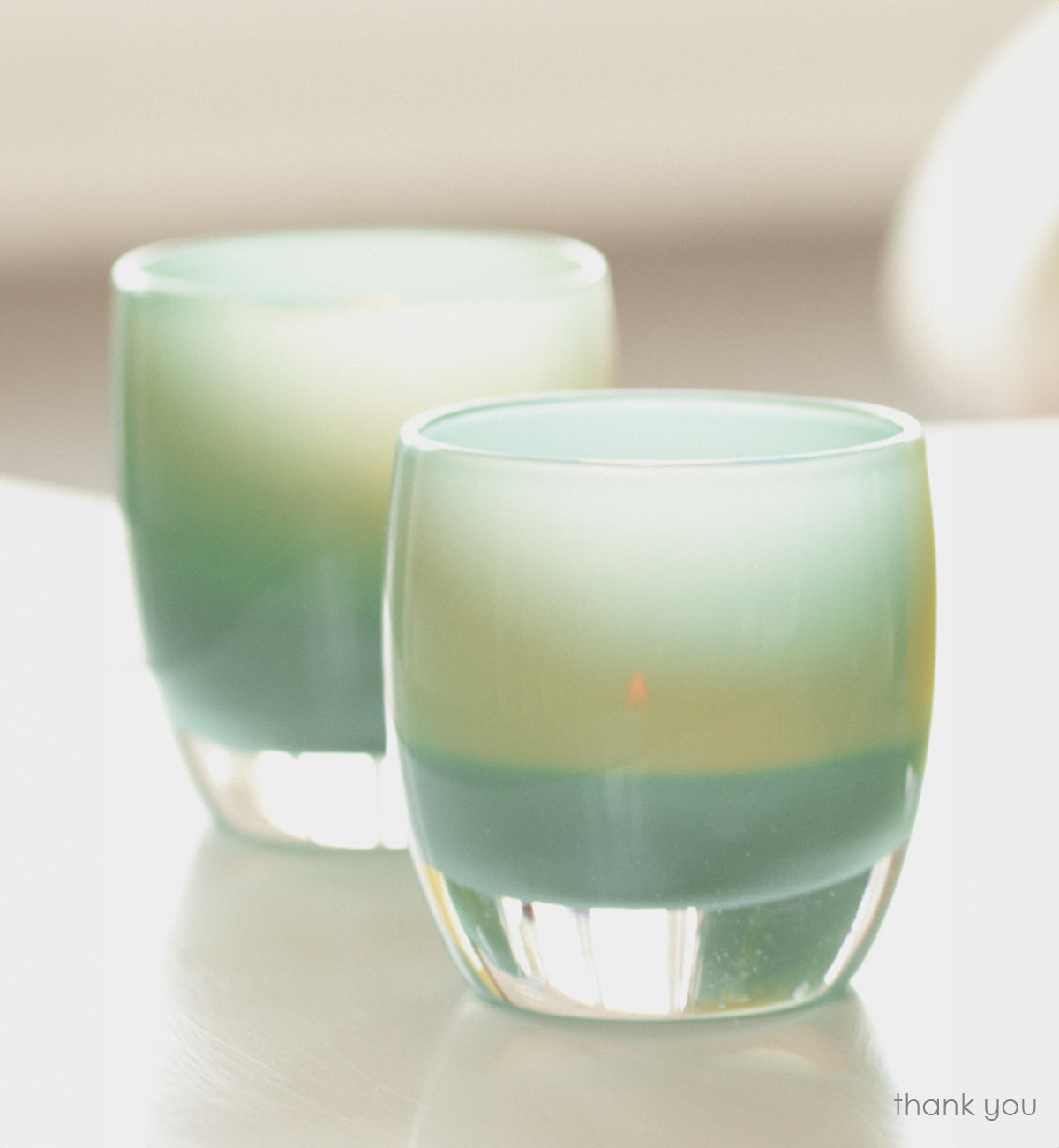 thank you mint green hand-blown glass votive candle holder