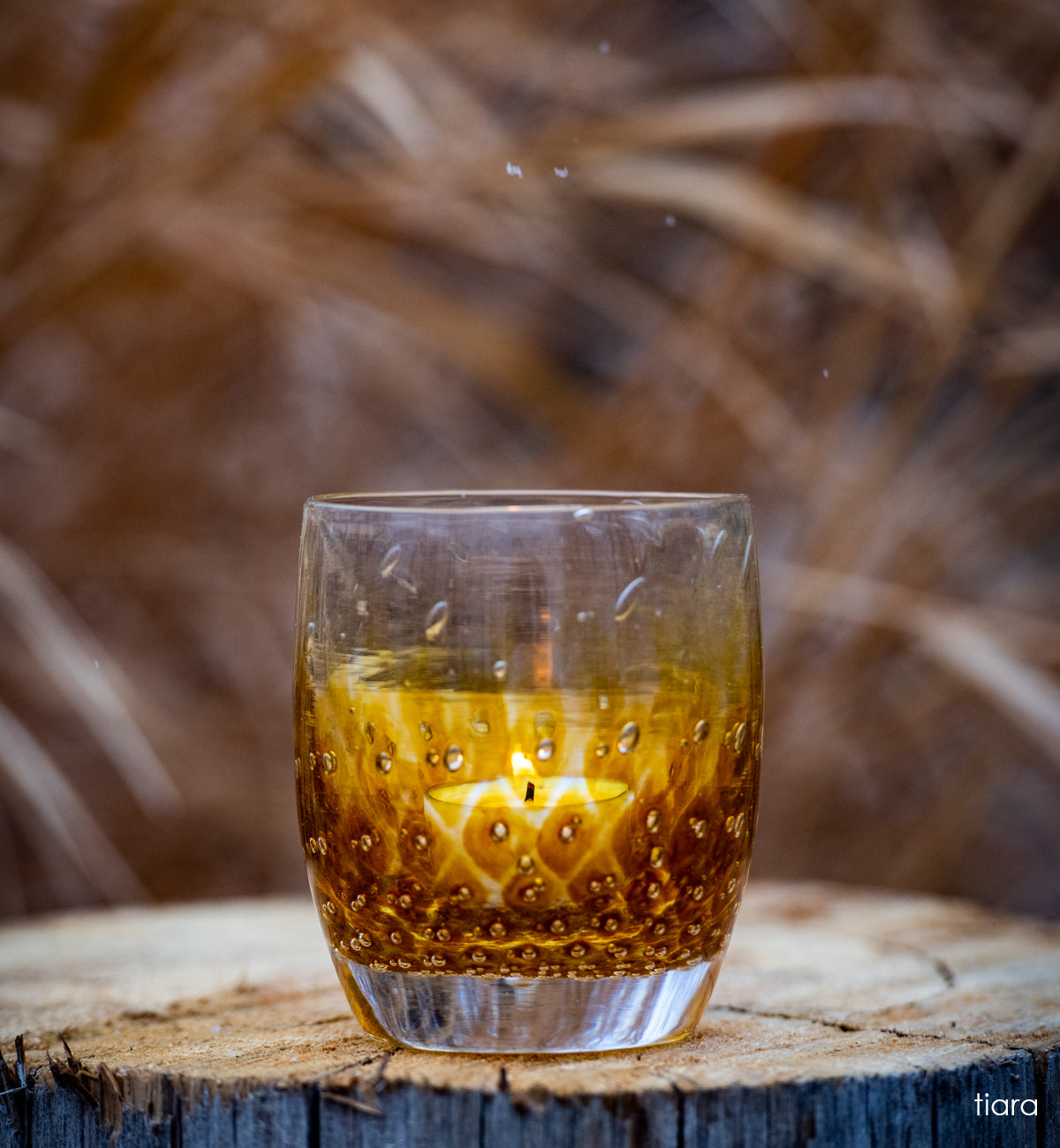 tiara | amber textured hand-blown glass candle holder | glassybaby