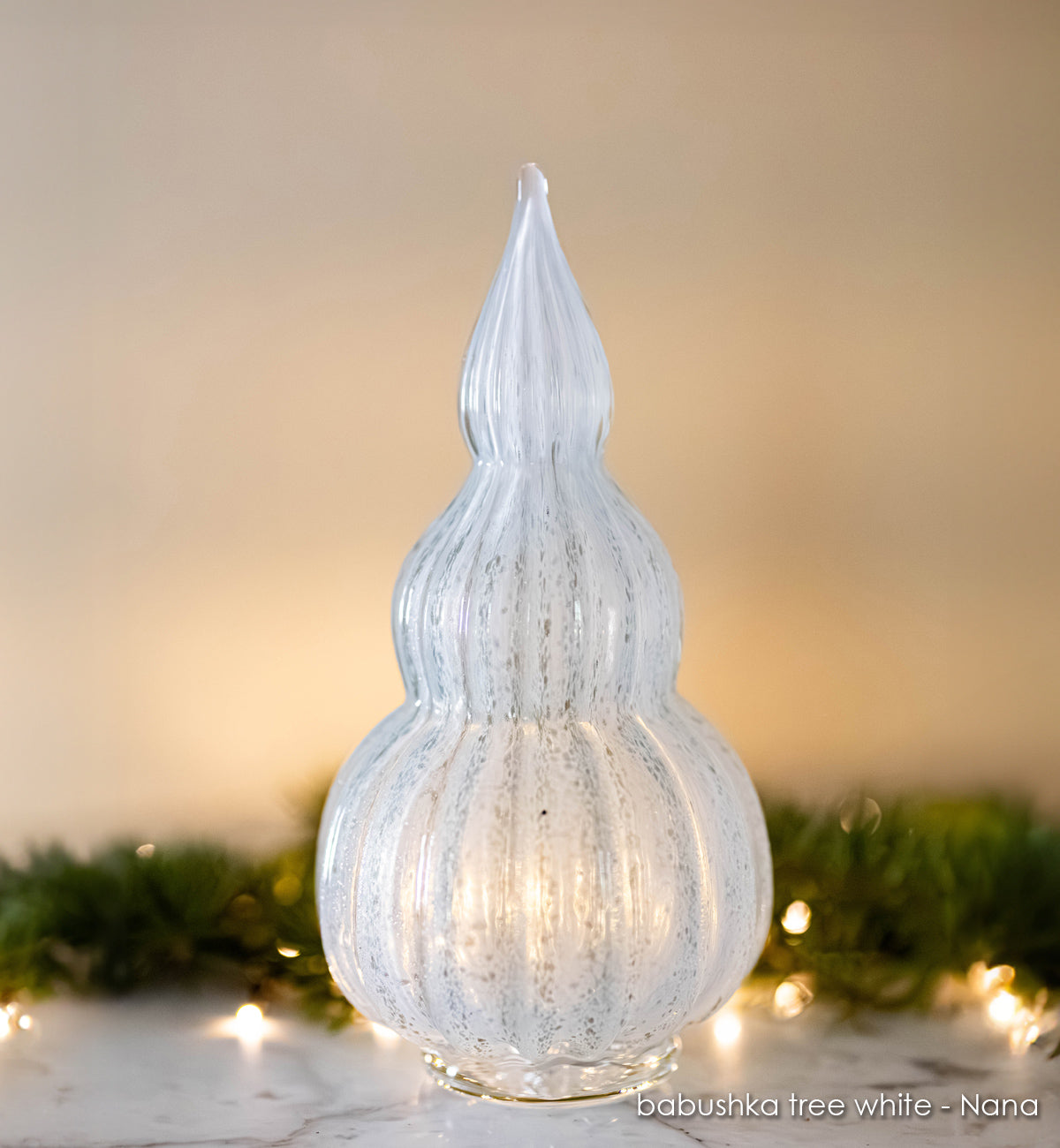 white hand-blown glass holiday tree