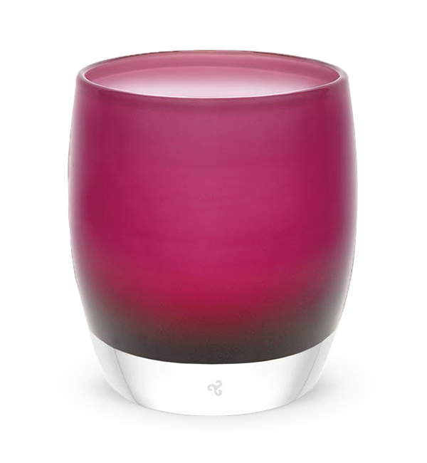 xo, raspberry with white interior, hand-blown glass votive candle holder